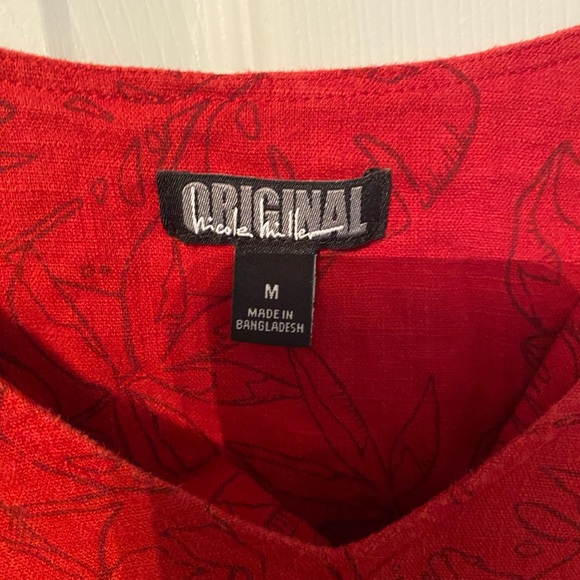 ORIGINAL NICOLE MILLER leaf print red linen blend dress size: M - Picture 2 of 6